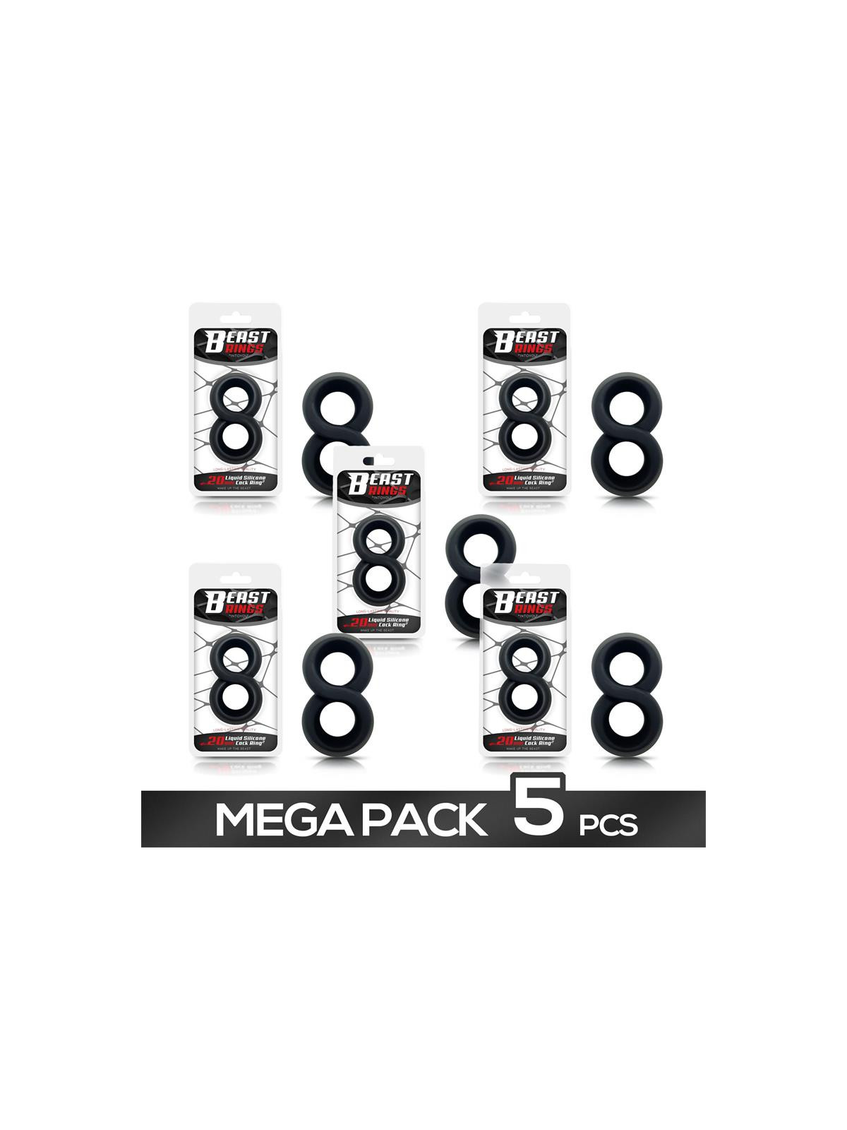 Pack 5 Anillo para el Pene 100% Silicona Líquida 2 cm Negro