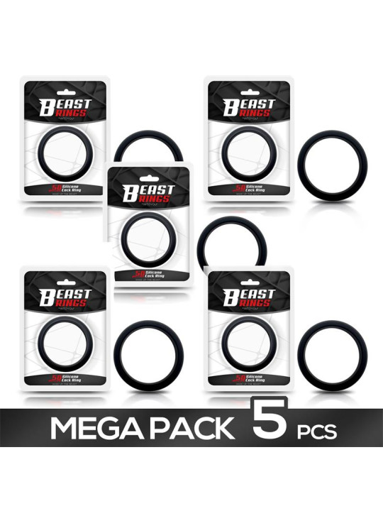 Pack de 5 Anillo para el Pene Silicona Sólida 5 cm Negro