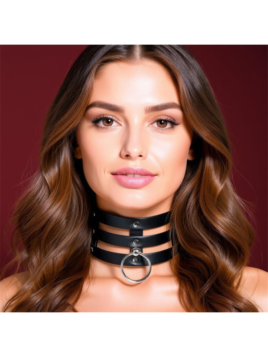 Collar Ancho con Aro Cuero Vegano Talla Única