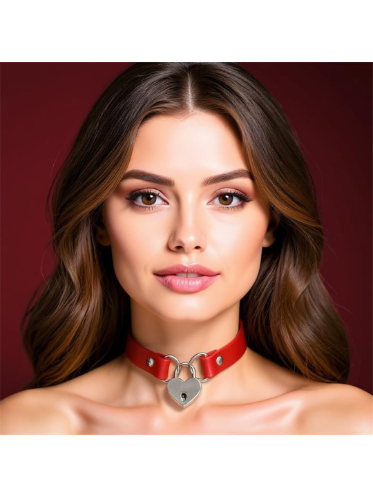 Collar con Candado de Corazón Cuero Vegano Talla Única