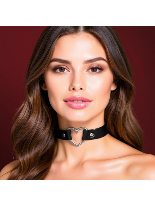Collar con Corazón Tipo Choker Cuero Vegano Talla Única