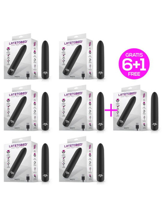 Pack 6 +1 Shoty Bala Vibradora USB 10 Velocidades Potente Motor Negro
