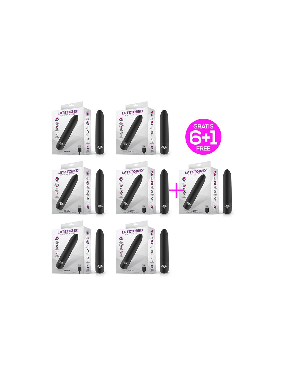 Pack 6 +1 Shoty Bala Vibradora USB 10 Velocidades Potente Motor Negro