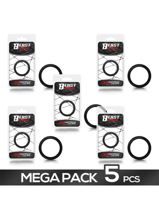 Pack de 5 Anillo Pene Silicona Líquida 3.4 cm