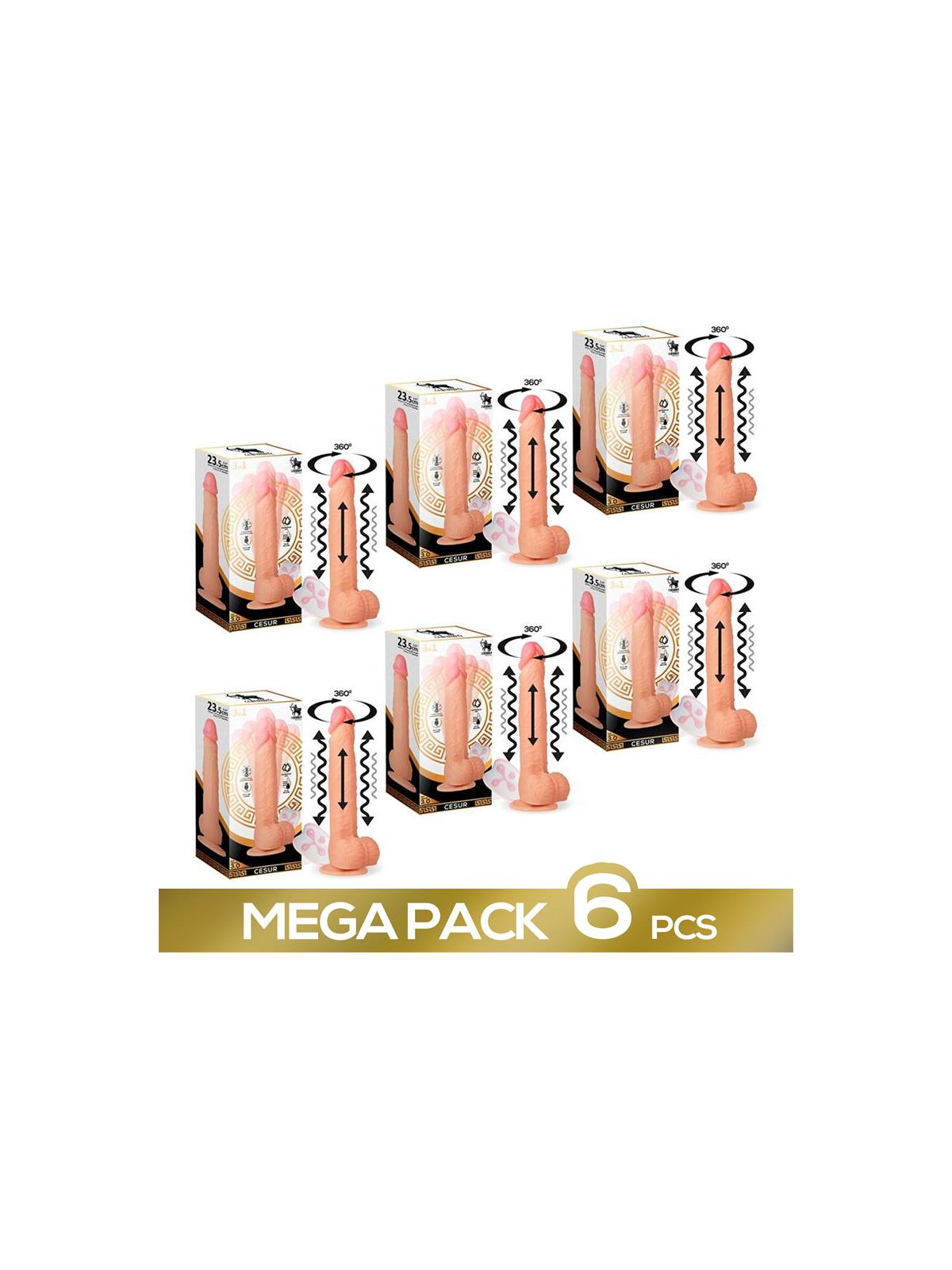 Pack de 6 Cesur 3.0 Dildo Realista con Vibración, Movimiento Ondulante 360º y Teléscopico