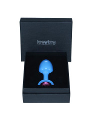Plug Anal de Metal Azul Rosebud con Joya Rosa