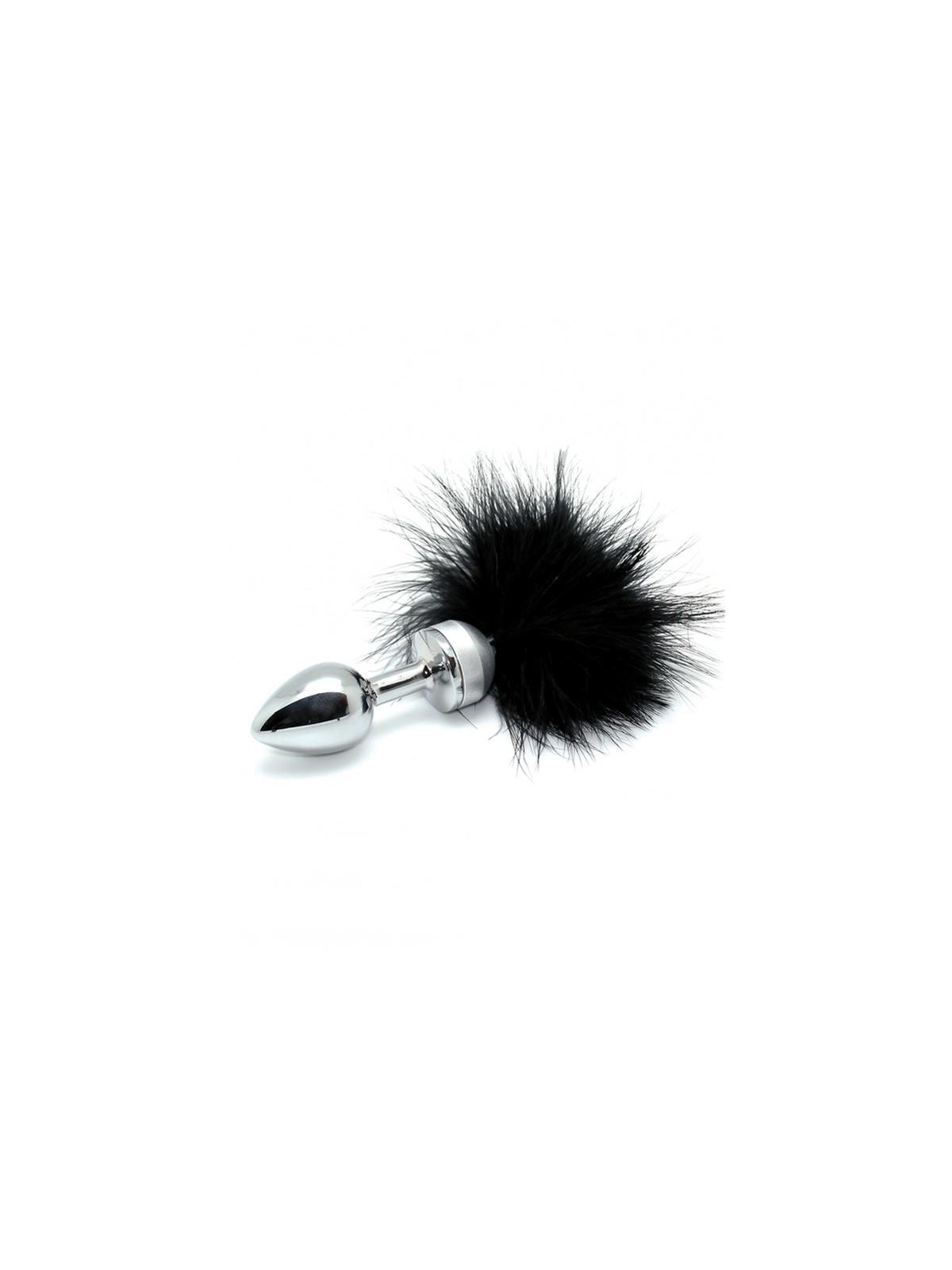Plug Anal Metal con Plumas Negro 73mm