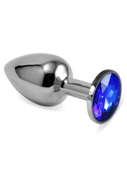 Plug Anal Plateado Rosebud Classic con Joya Azul Oscuro Talla S