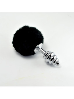 Plug Anal de Metal en Espiral con Pompon Negro
