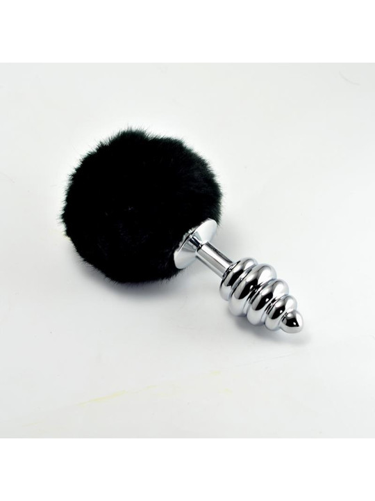 Plug Anal de Metal en Espiral con Pompon Negro