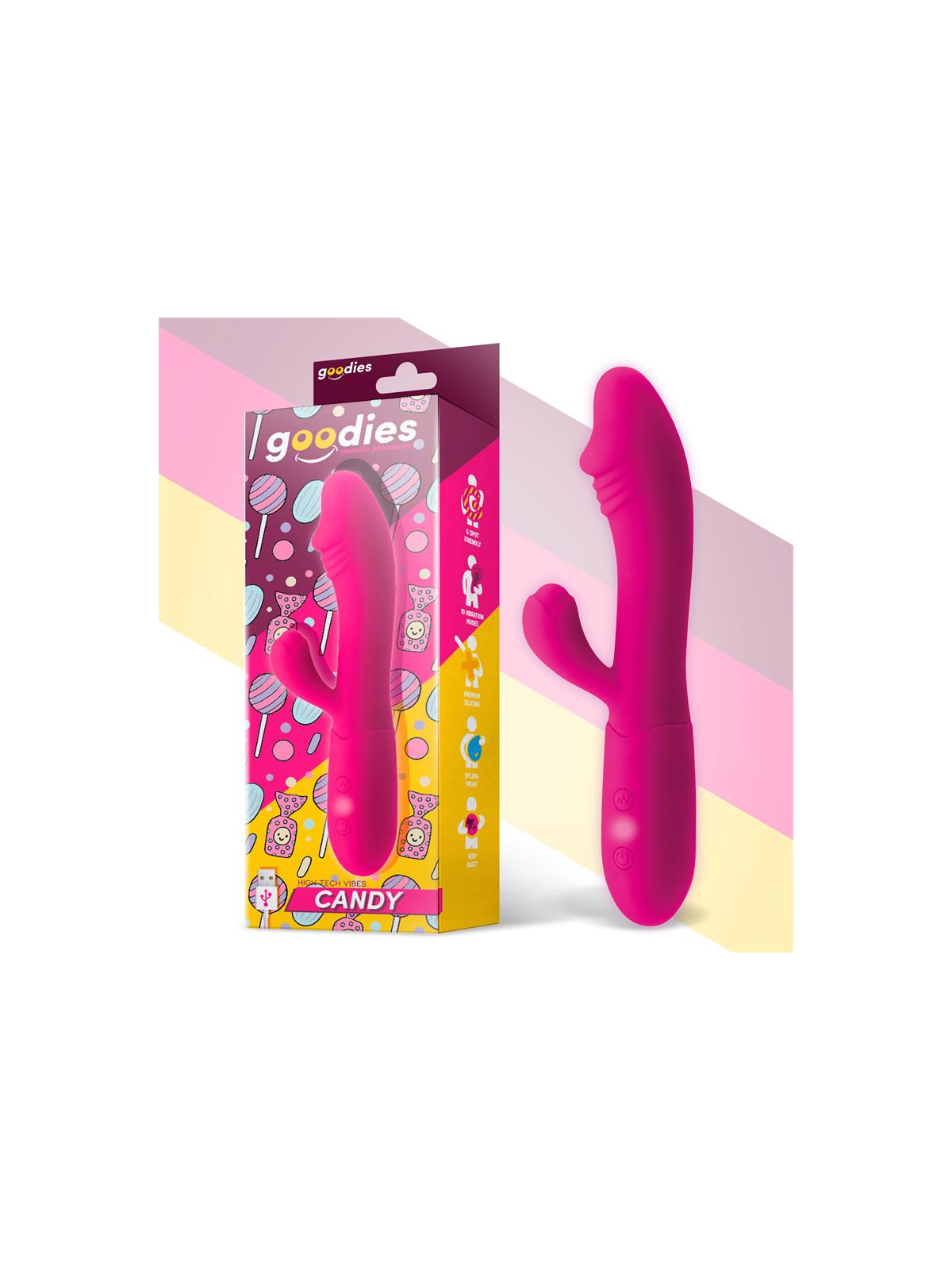 Candy Vibrador con Conejito Punto G USB Silicona Fucshia