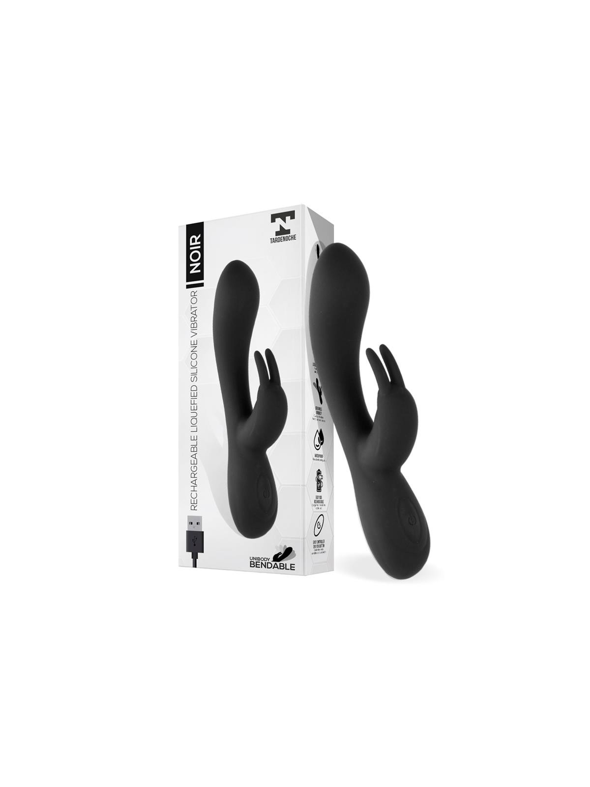 Noir Vibrador Silicona Líquida Inyectada 2 Motores USB