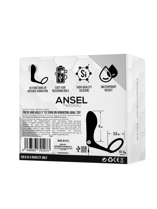Ansel Plug Anal con Vibración y Anillo USB Silicona