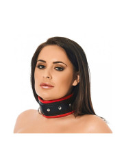 Collar Ancho Cuero Negro y Rojo