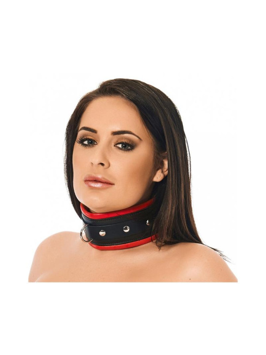 Collar Ancho Cuero Negro y Rojo