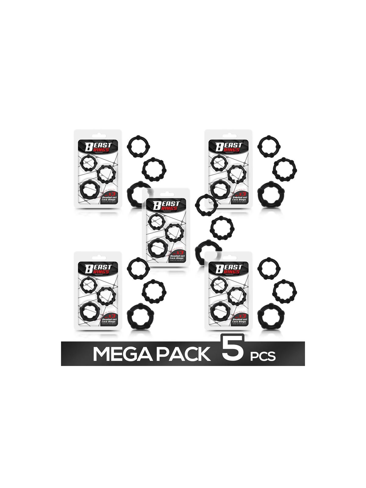 Pack de 5 Set 3 Anillos para el Pene Beaded Flexible Negro