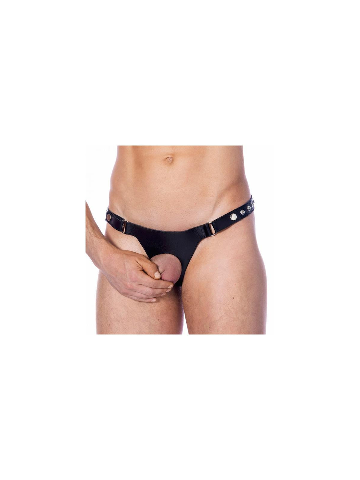 Tanga de Cuero Ajustable con Abertura