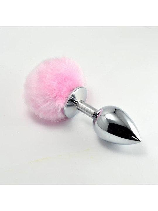 Plug Anal de Metal con Pompon Rosa Talla L