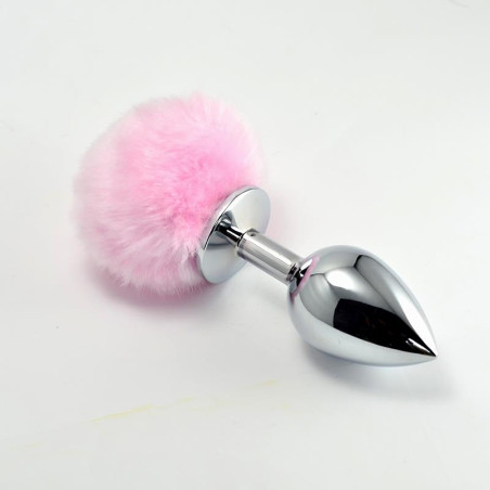 Plug Anal de Metal con Pompon Rosa Talla L