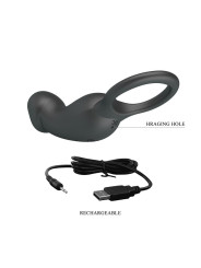 Trae Anillo Vibrador Silicona USB Negro