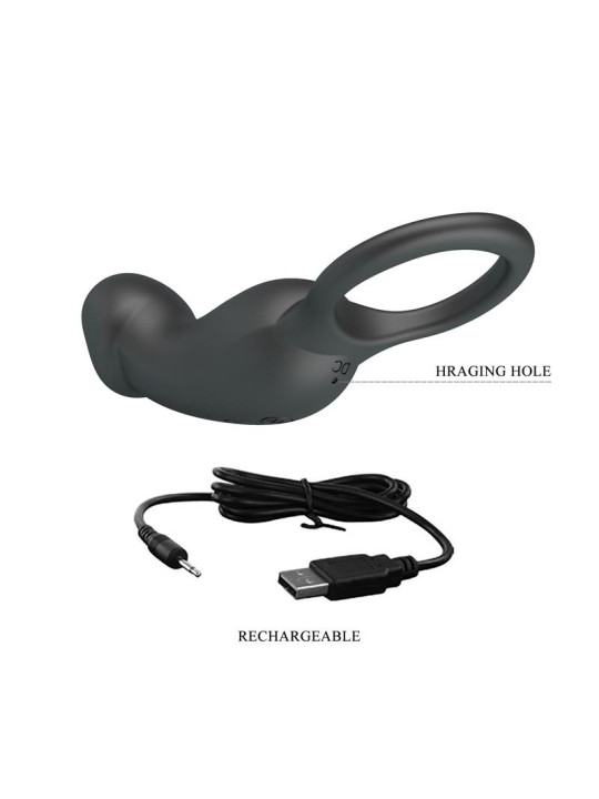 Trae Anillo Vibrador Silicona USB Negro