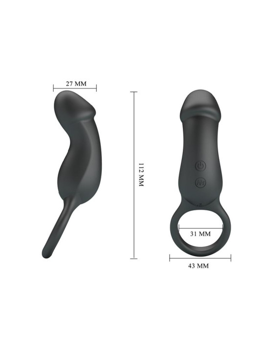 Trae Anillo Vibrador Silicona USB Negro