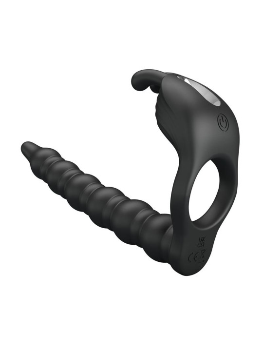 Blackney Anillo Vibrador con Plug Silicona Negro
