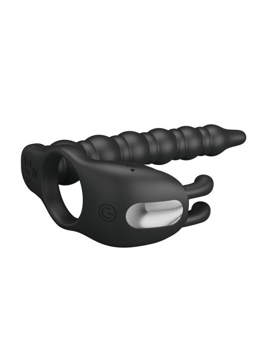 Blackney Anillo Vibrador con Plug Silicona Negro