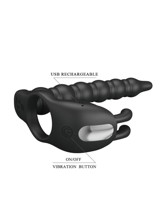 Blackney Anillo Vibrador con Plug Silicona Negro