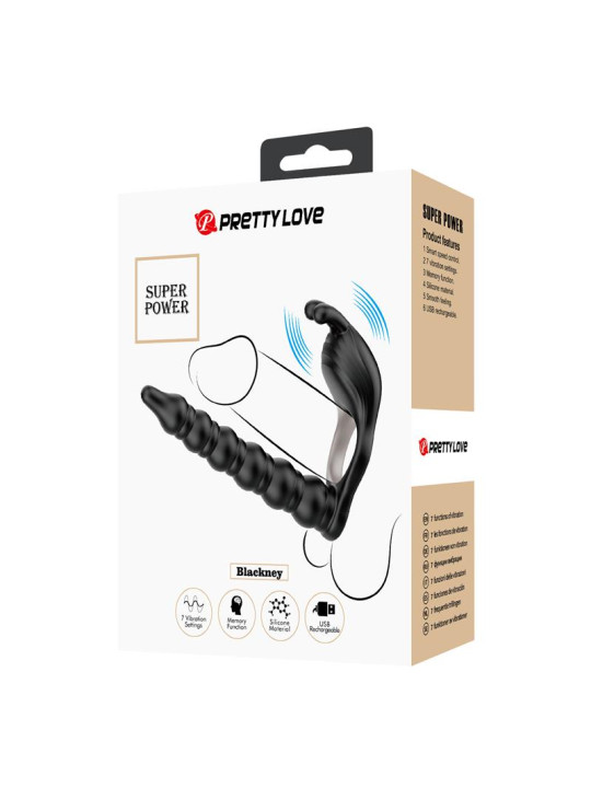 Blackney Anillo Vibrador con Plug Silicona Negro