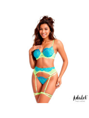 Harlow Set Sujetador, Tanga, Liguero y Liga Amarillo y Azul