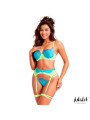 Harlow Set Sujetador, Tanga, Liguero y Liga Amarillo y Azul