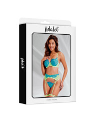 Harlow Set Sujetador, Tanga, Liguero y Liga Amarillo y Azul