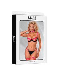 Pauline Set Sujetador, Tanga, Ligas y Choker Negro y Rosa