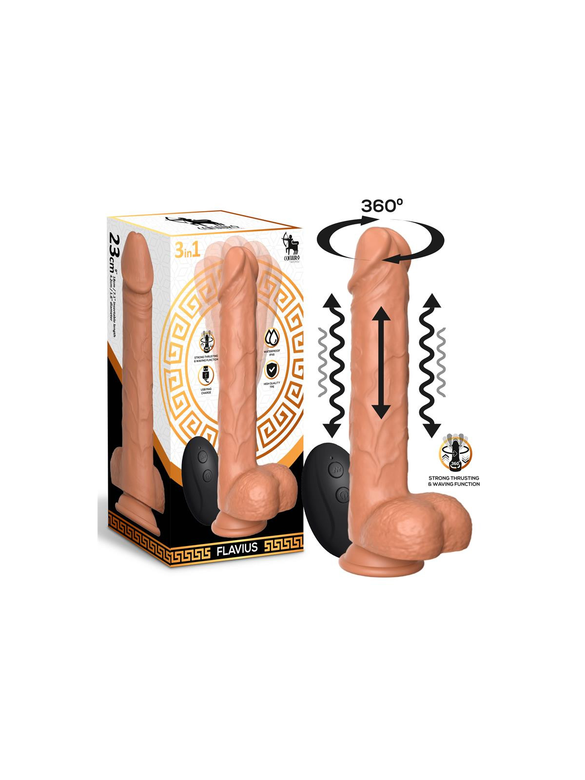 Flavius Dildo con Vibración, Thrusting y Waving 360º 9 - 23 cm
