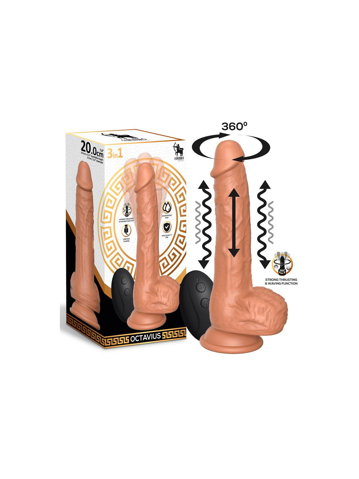 Octavius Dildo con Vibración, Thrusting y Waving 360º 7.8 - 20 cm