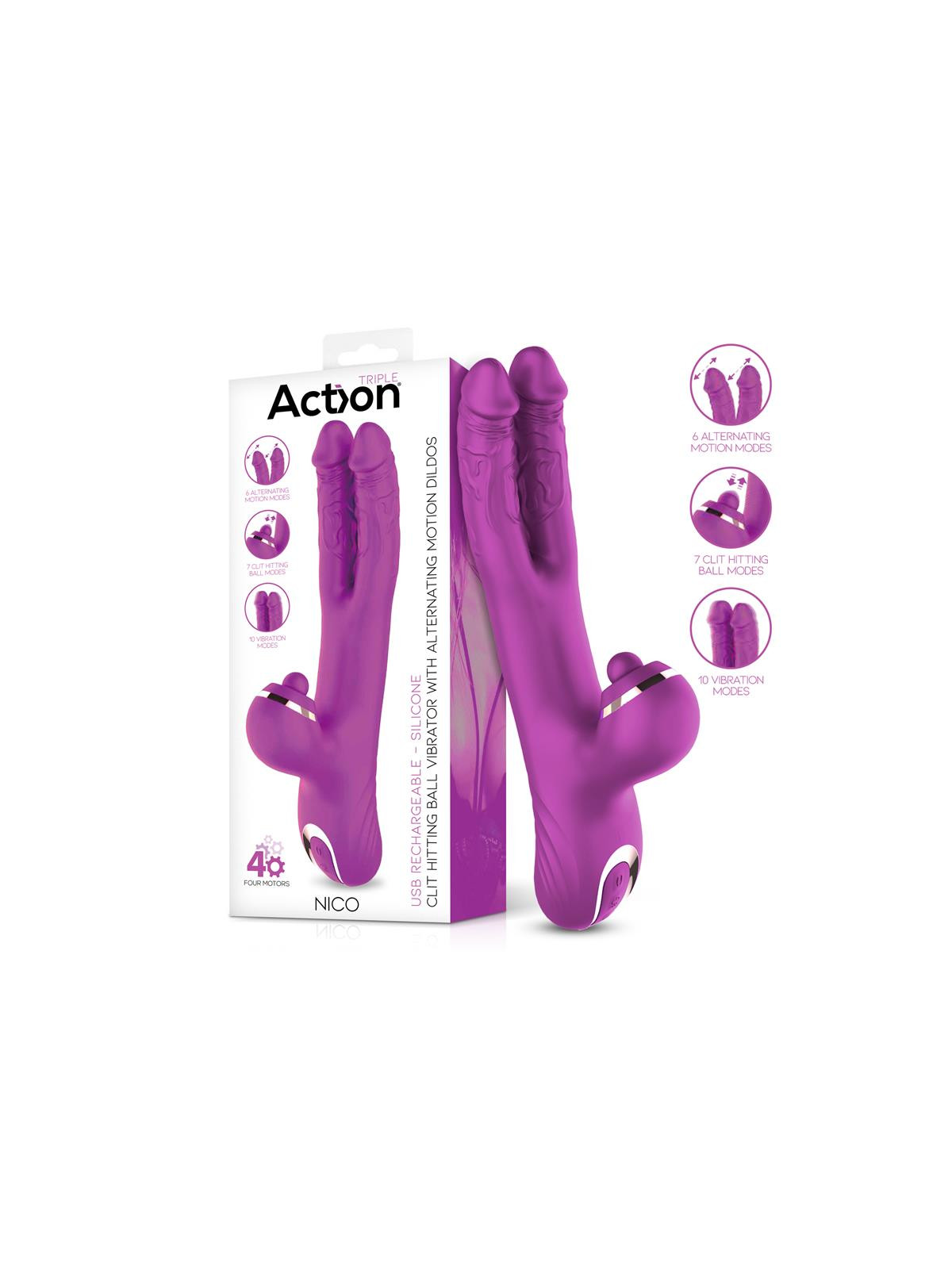 Nico Vibrador con Dildos Alternantes y Bola Percutora 4 Motores