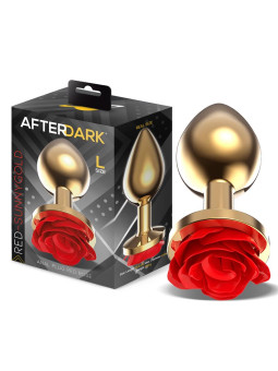 Plug Anal de Metal Dorado con Rosa Roja en la Base Talla L