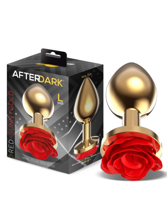 Plug Anal de Metal Dorado con Rosa Roja en la Base Talla L