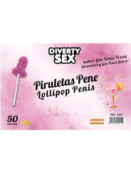 50 Piruletas Forma de Pene Gin Tonic 10% Alcohol