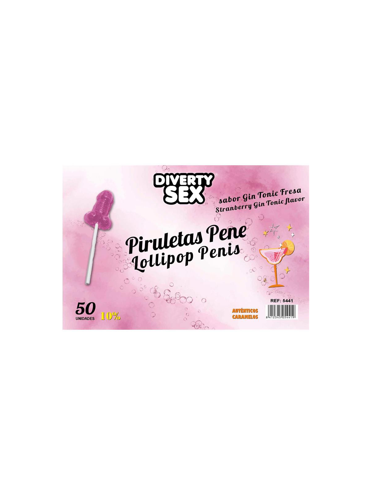 50 Piruletas Forma de Pene Gin Tonic 10% Alcohol