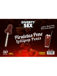 50 Piruletas Forma Pene Sabor Ron Cola 10% Alcohol