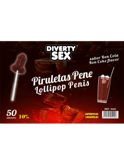 50 Piruletas Forma Pene Sabor Ron Cola 10% Alcohol