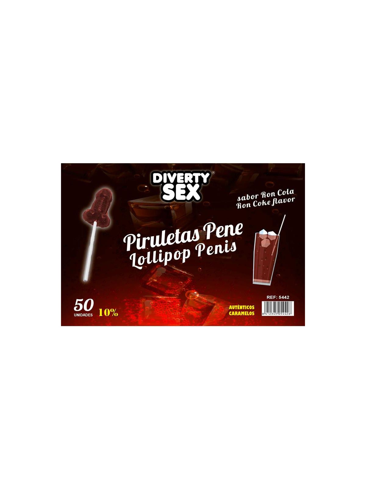 50 Piruletas Forma Pene Sabor Ron Cola 10% Alcohol