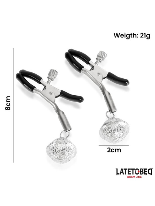Pinzas para Pezones con Cascabel Plateado y Negro
