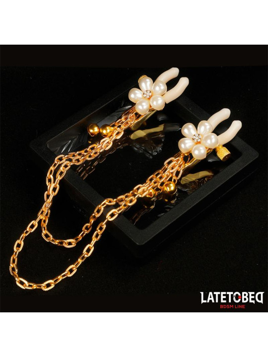 Pinzas para Pezones con Cadena y Flor de Perlas