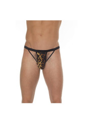 Tanga con Tiras Negro y Leopardo Talla Única