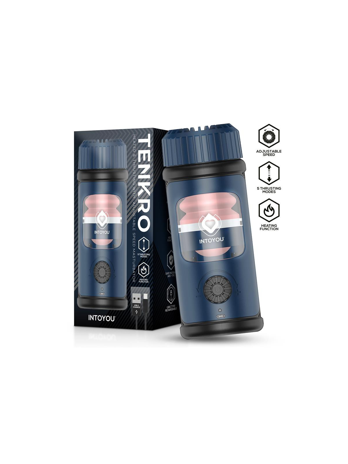 Tenkro Masturbador con Thrusting y Calor USB-C | Juguetes XXX - ¡Descubre el placer!