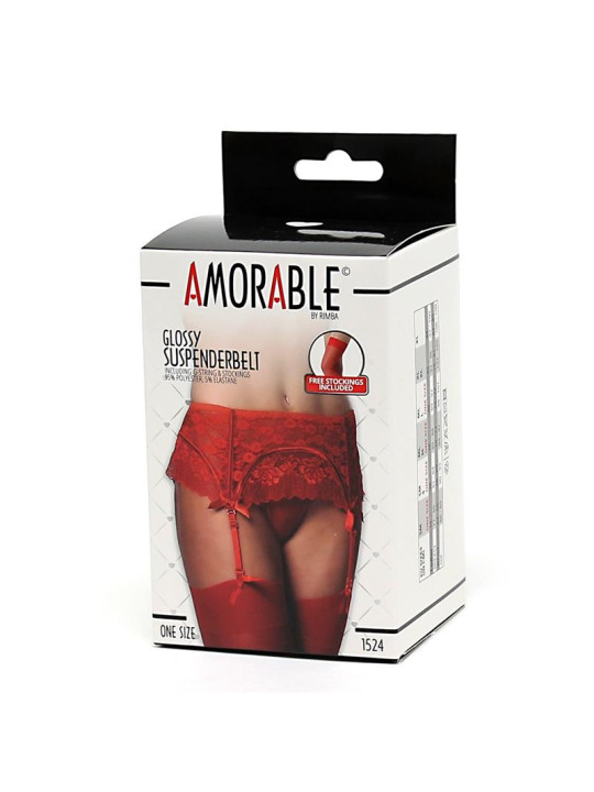 Liguero con Tanga y Medias Rojo