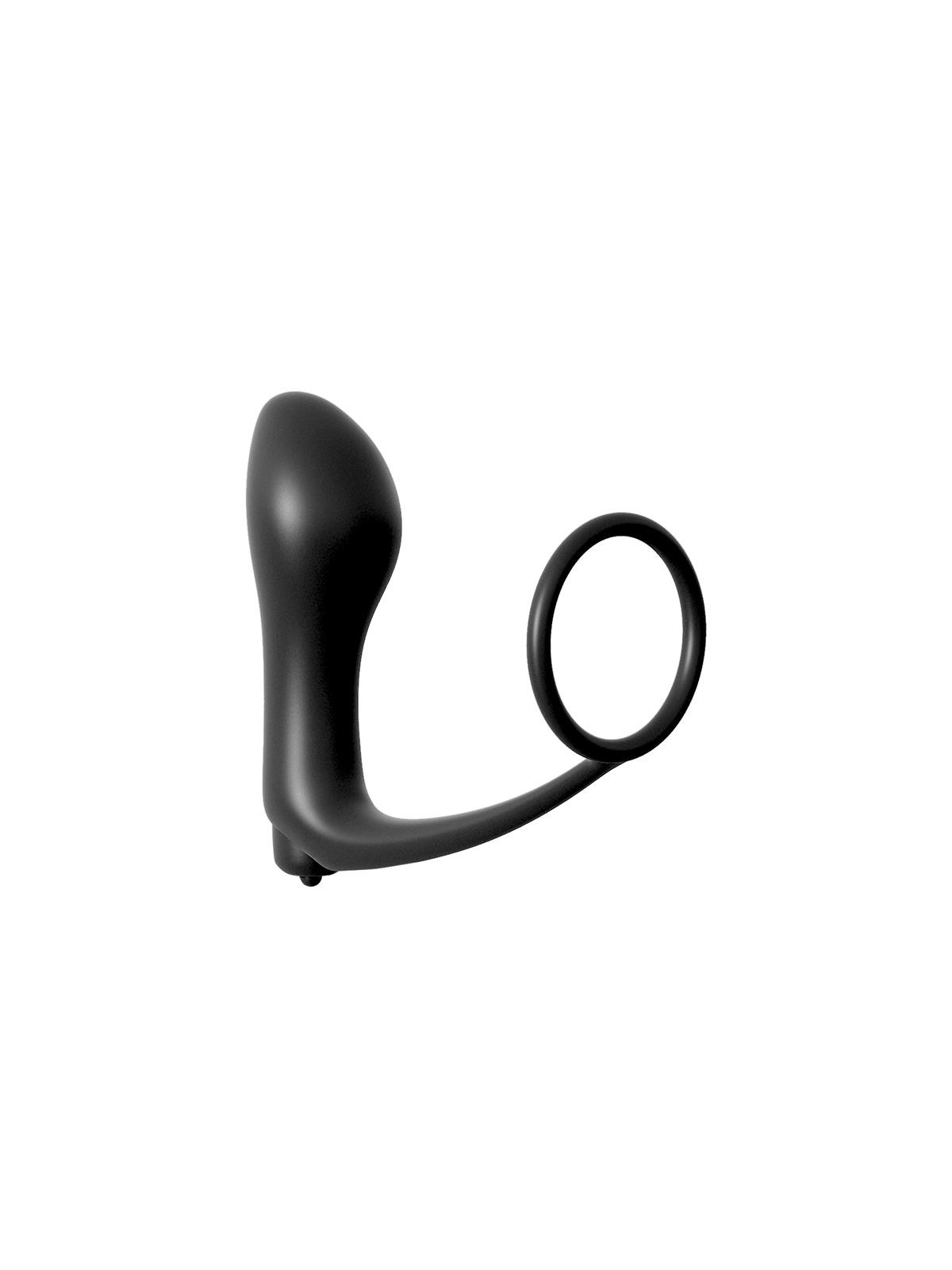 Plug Vibrador con Anillo Pene - Color Negro